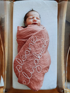 Hand Embroidered Swaddle Lime and Linden