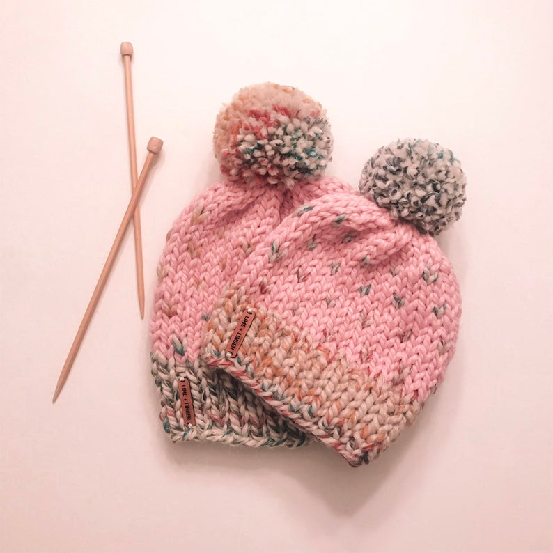 pink knit pattern winter hat 