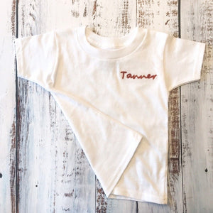 hand embroidered cotton toddler name t-shirt