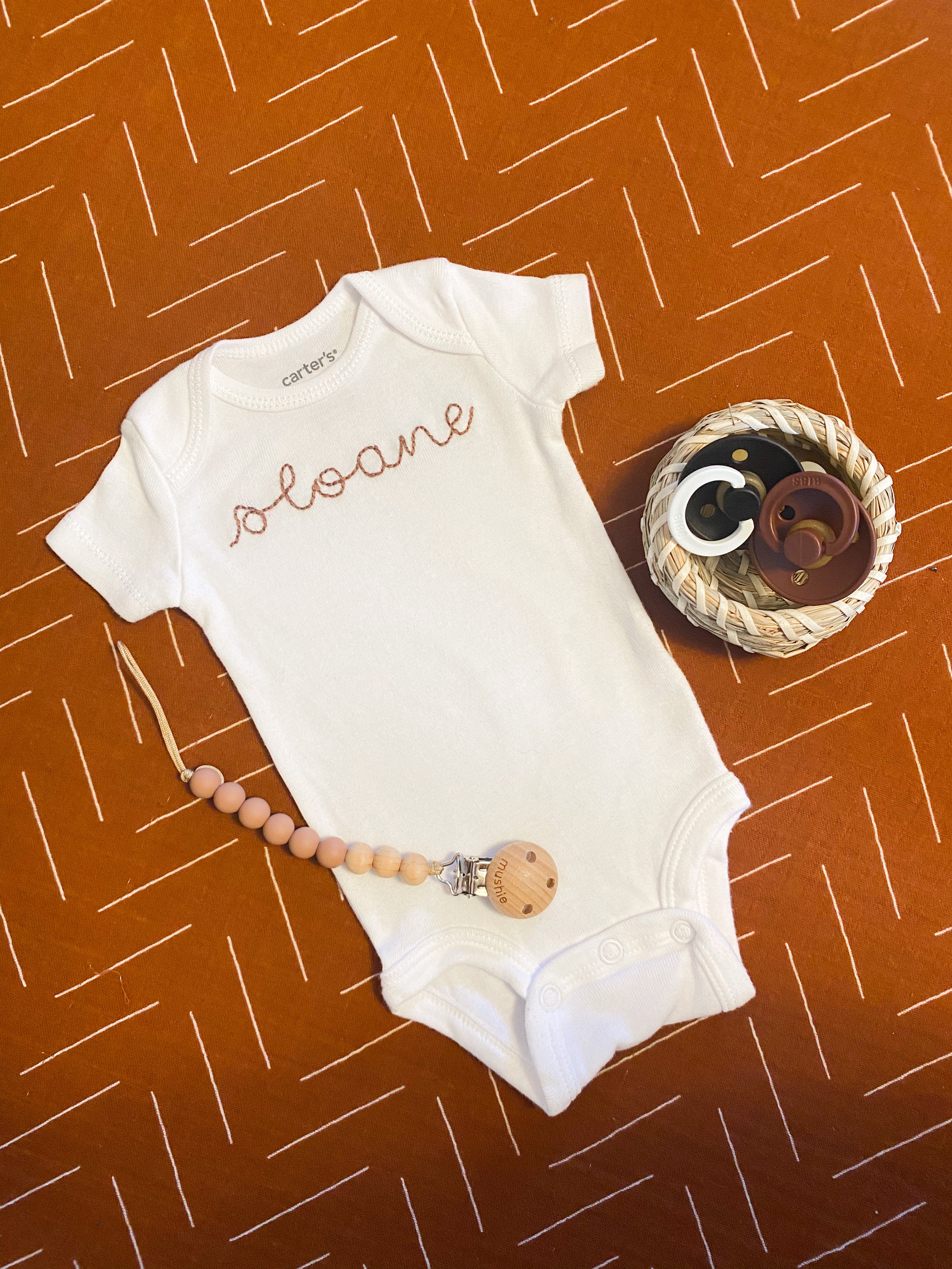 Custom Hand Embroidered Floral Letter Onesie® or T-shirt