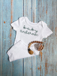 Hand Embroidered Onesie - Centered Name